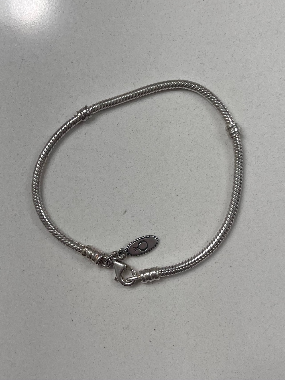 Pandora sterling silver snake chain charm bracelet with a lobster clasp